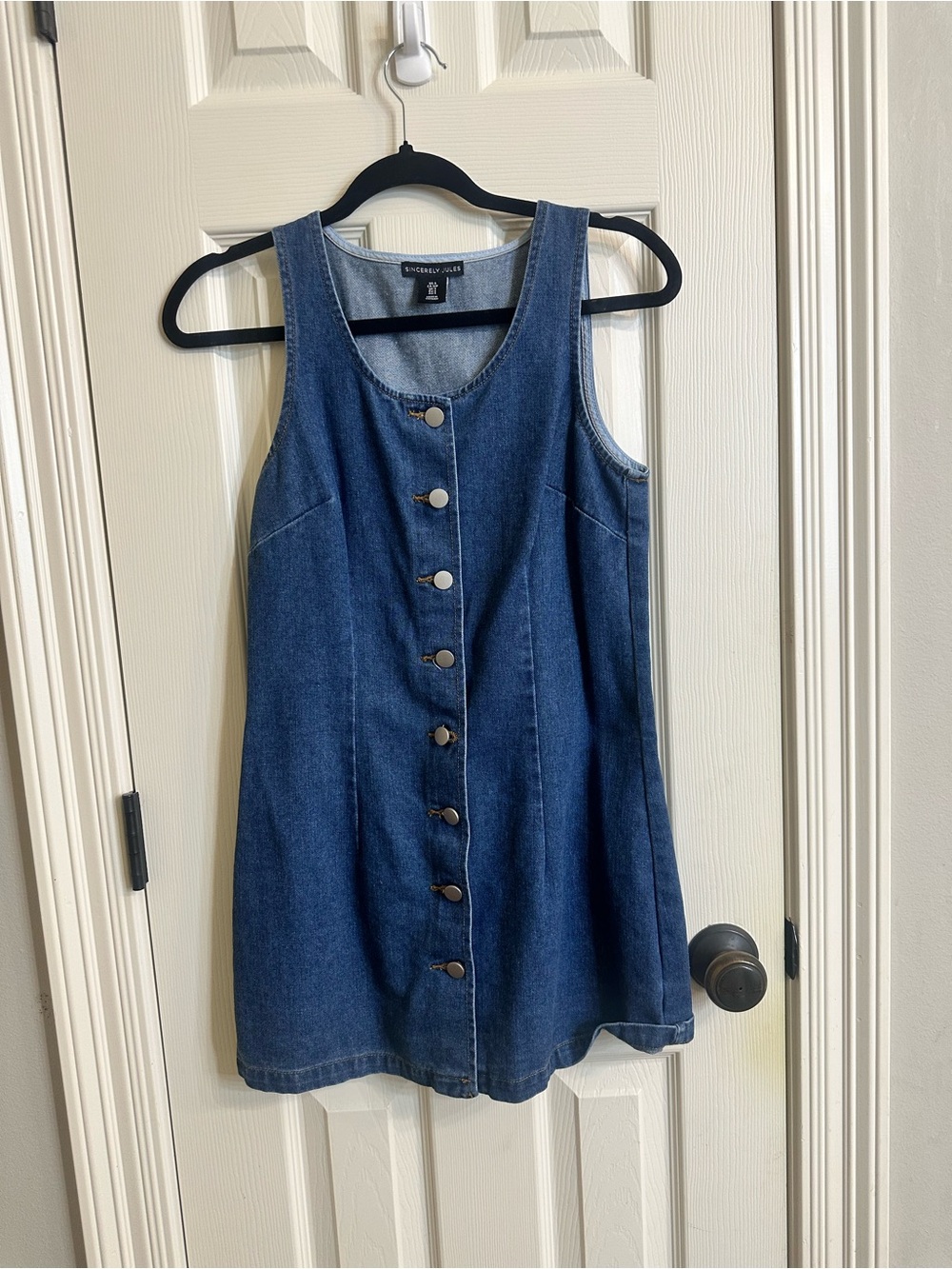 Blue Denim Button-Front Tank Dress